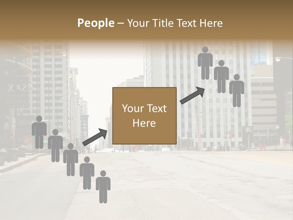A City Street With Tall Buildings And A Traffic Light PowerPoint Template