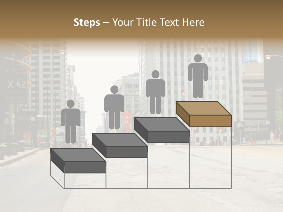 A City Street With Tall Buildings And A Traffic Light PowerPoint Template