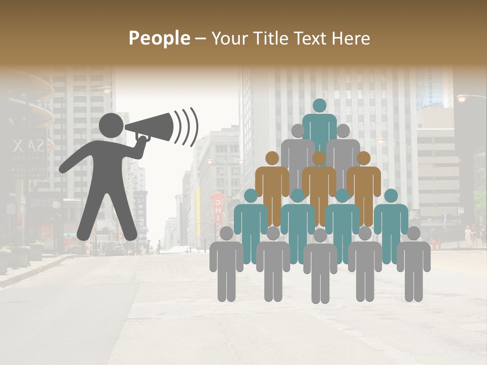 A City Street With Tall Buildings And A Traffic Light PowerPoint Template