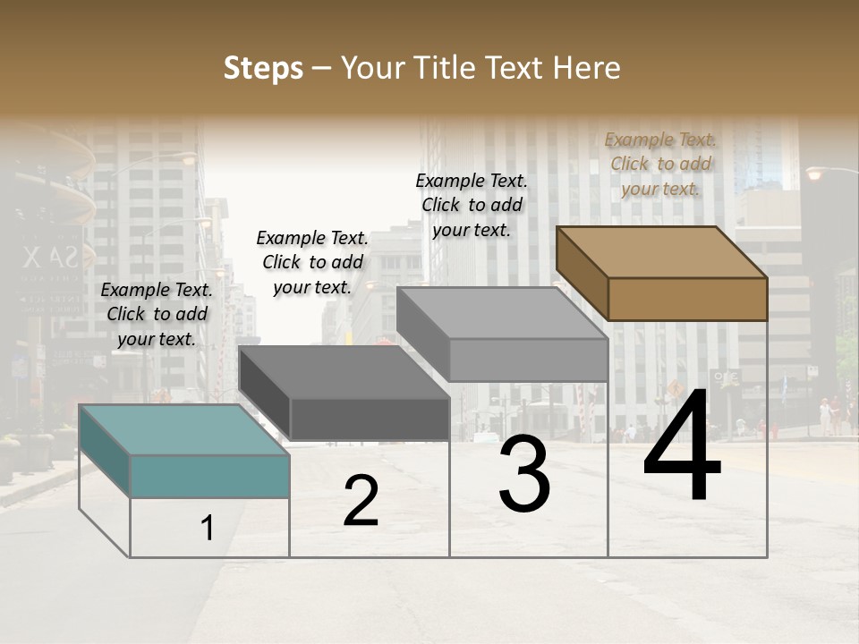 A City Street With Tall Buildings And A Traffic Light PowerPoint Template