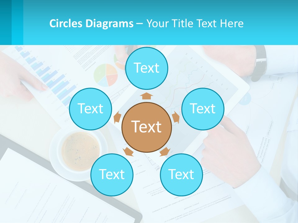 A Group Of People Sitting Around A Table With A Tablet PowerPoint Template