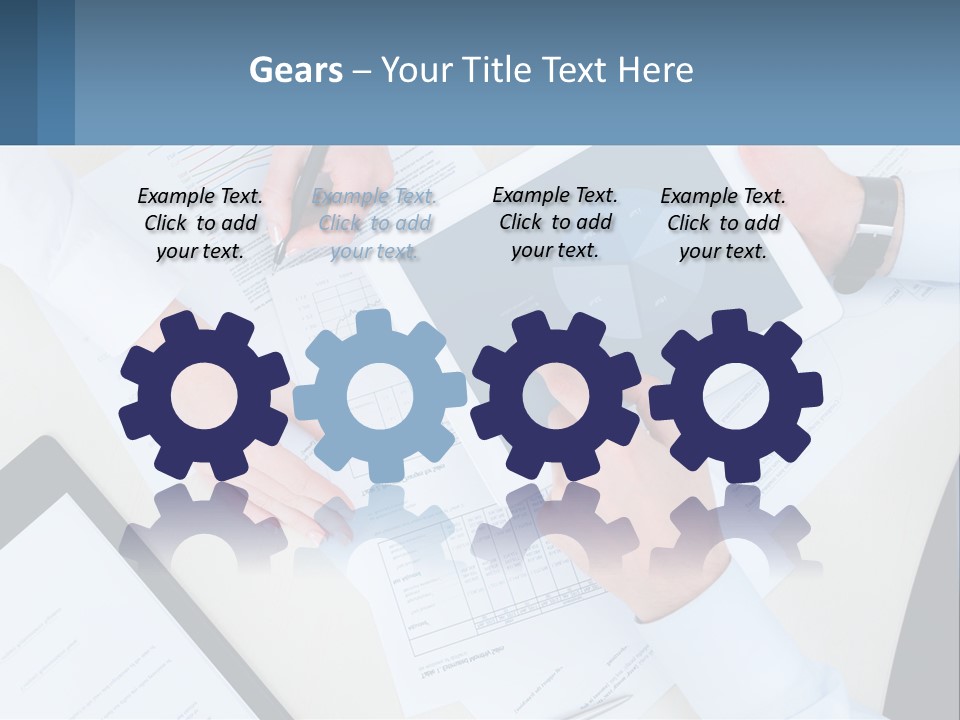 A Group Of People Sitting At A Table With A Tablet PowerPoint Template