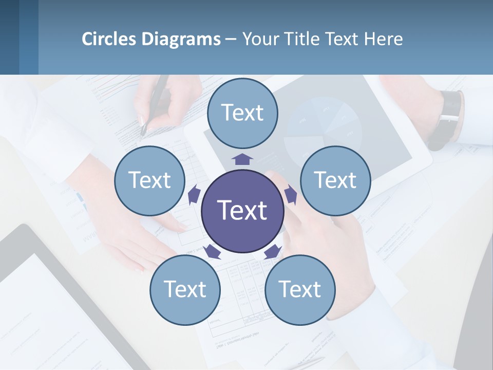 A Group Of People Sitting At A Table With A Tablet PowerPoint Template