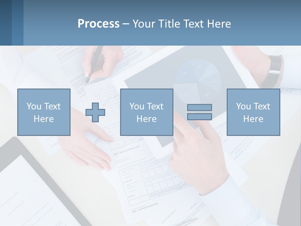 A Group Of People Sitting At A Table With A Tablet PowerPoint Template