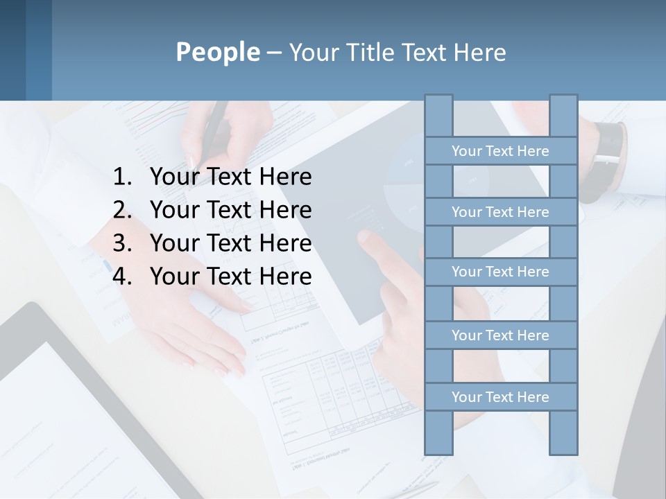 A Group Of People Sitting At A Table With A Tablet PowerPoint Template