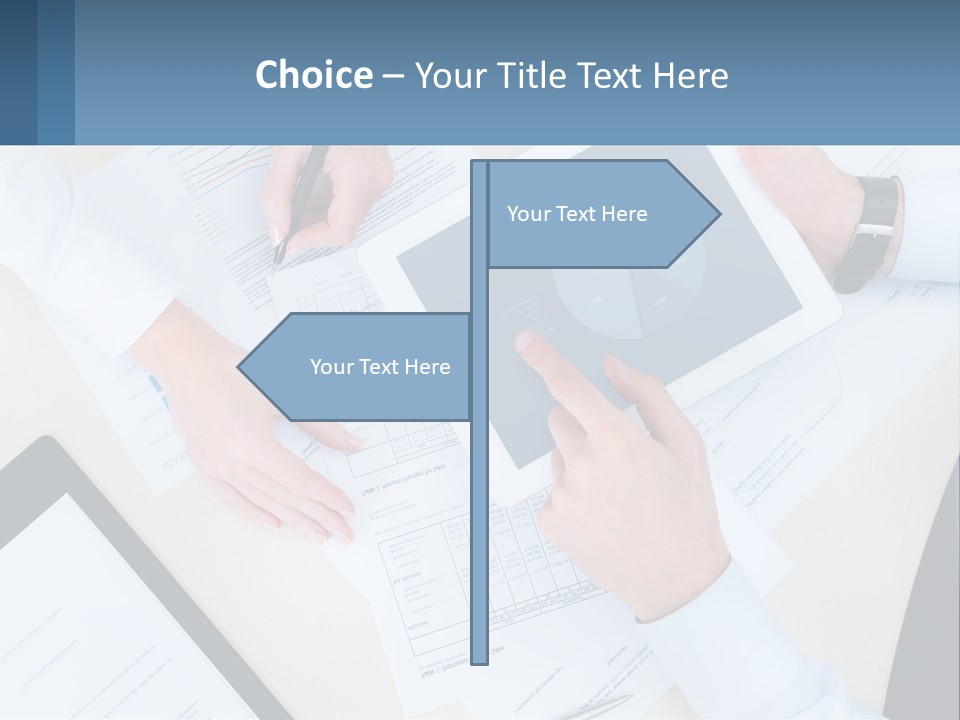 A Group Of People Sitting At A Table With A Tablet PowerPoint Template