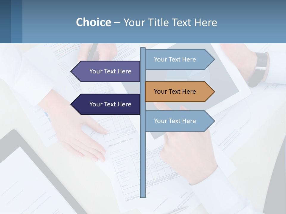 A Group Of People Sitting At A Table With A Tablet PowerPoint Template