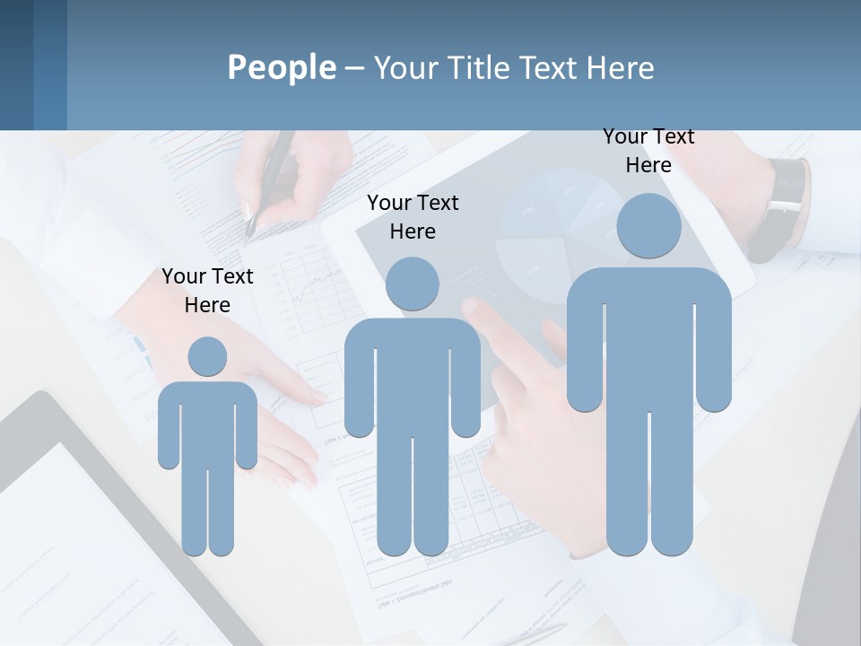 A Group Of People Sitting At A Table With A Tablet PowerPoint Template