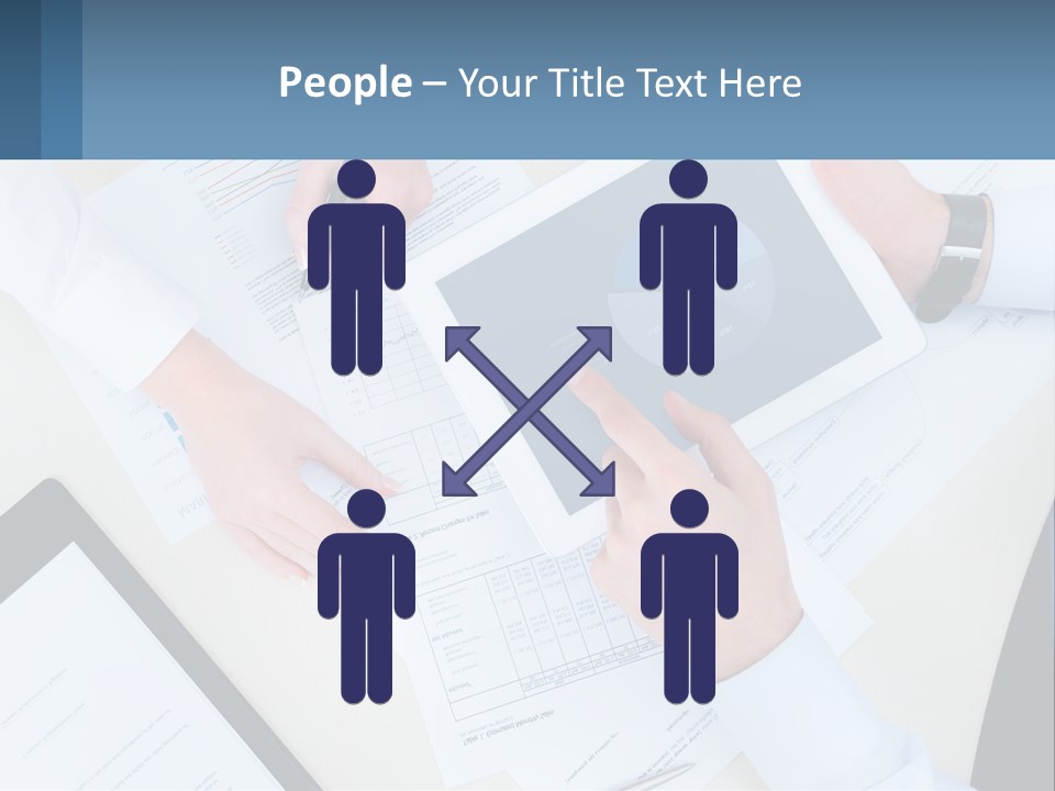 A Group Of People Sitting At A Table With A Tablet PowerPoint Template