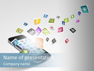A Cell Phone With A Lot Of App Icons Coming Out Of It PowerPoint Template