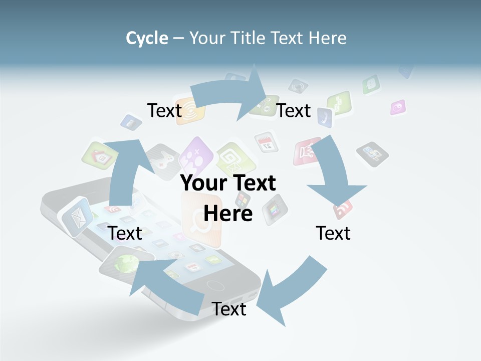 A Cell Phone With A Lot Of App Icons Coming Out Of It PowerPoint Template