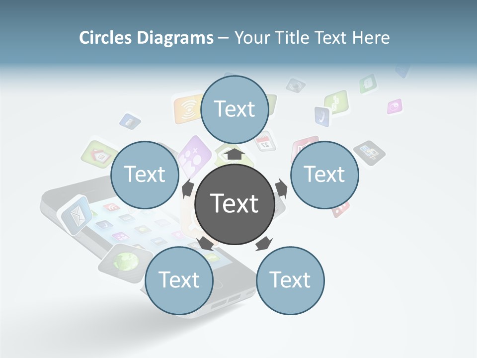 A Cell Phone With A Lot Of App Icons Coming Out Of It PowerPoint Template