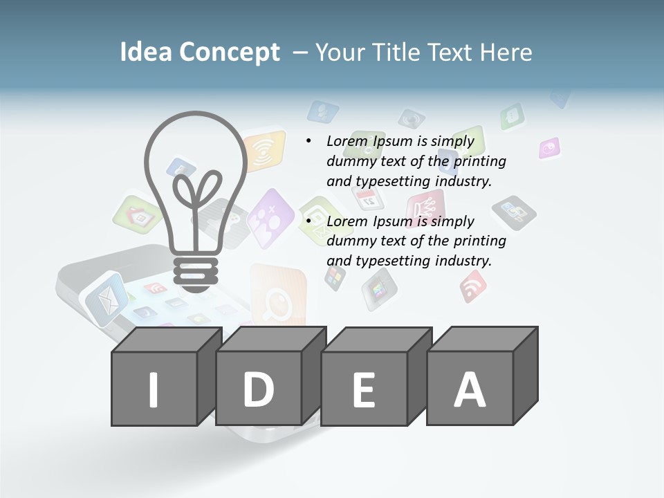 A Cell Phone With A Lot Of App Icons Coming Out Of It PowerPoint Template