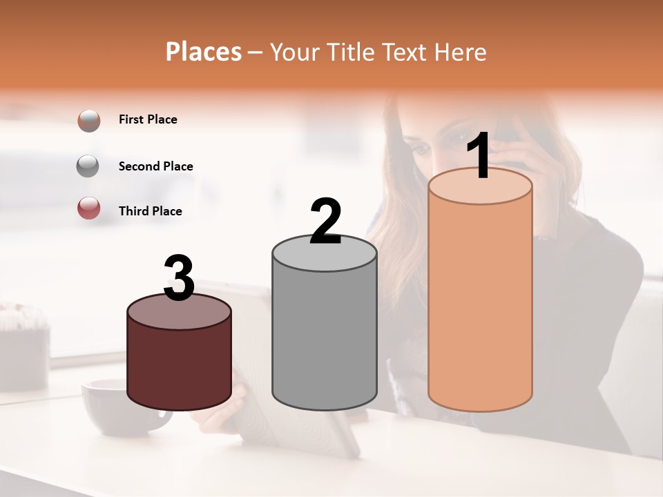 A Woman Sitting At A Table Talking On A Cell Phone PowerPoint Template