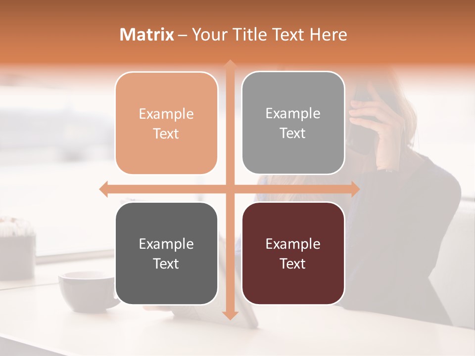 A Woman Sitting At A Table Talking On A Cell Phone PowerPoint Template
