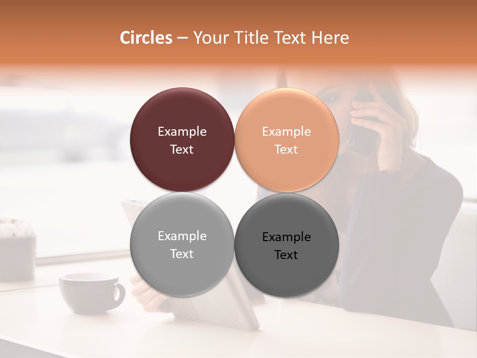 A Woman Sitting At A Table Talking On A Cell Phone PowerPoint Template