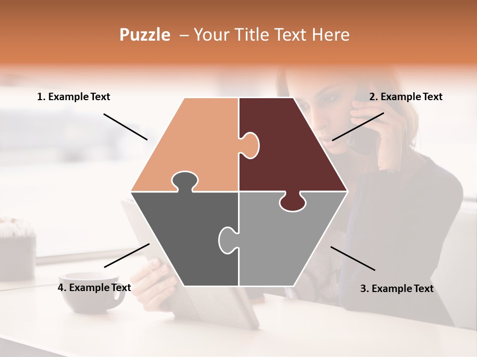 A Woman Sitting At A Table Talking On A Cell Phone PowerPoint Template