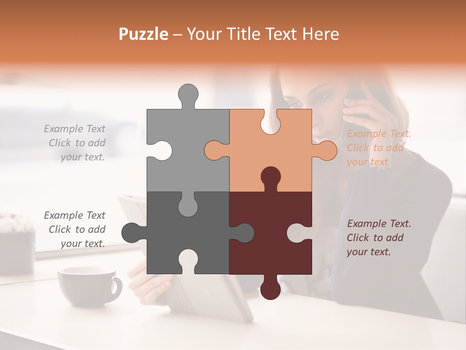 A Woman Sitting At A Table Talking On A Cell Phone PowerPoint Template