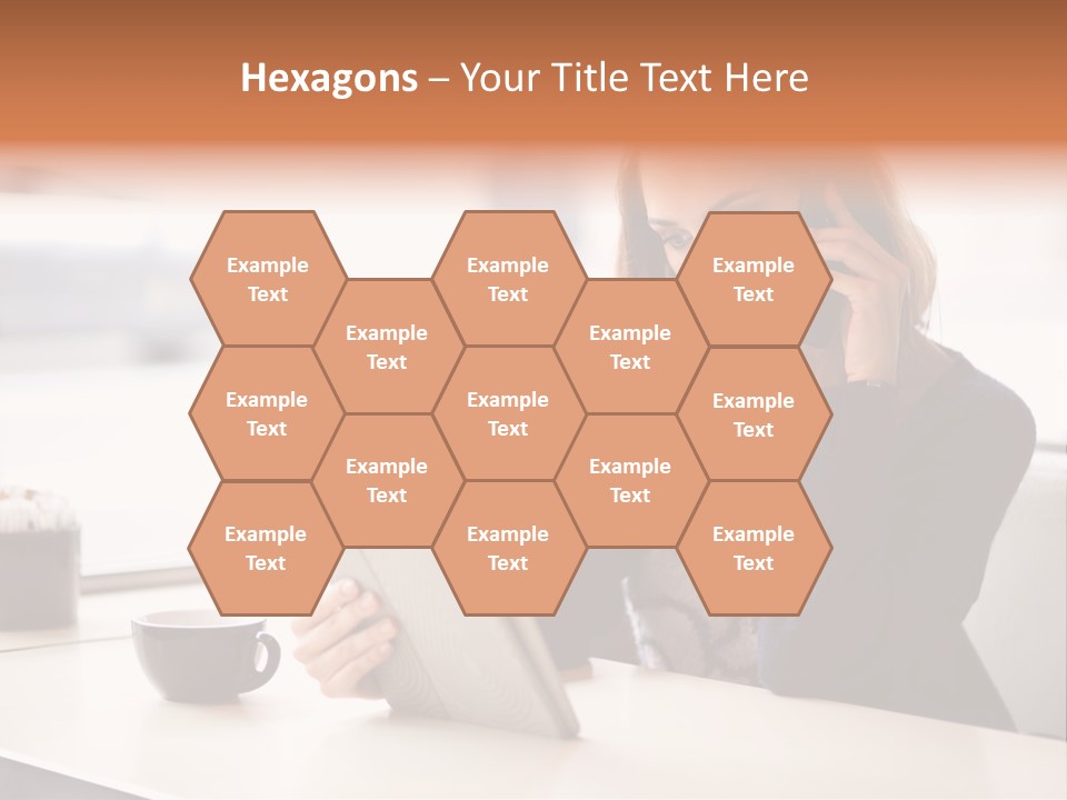 A Woman Sitting At A Table Talking On A Cell Phone PowerPoint Template