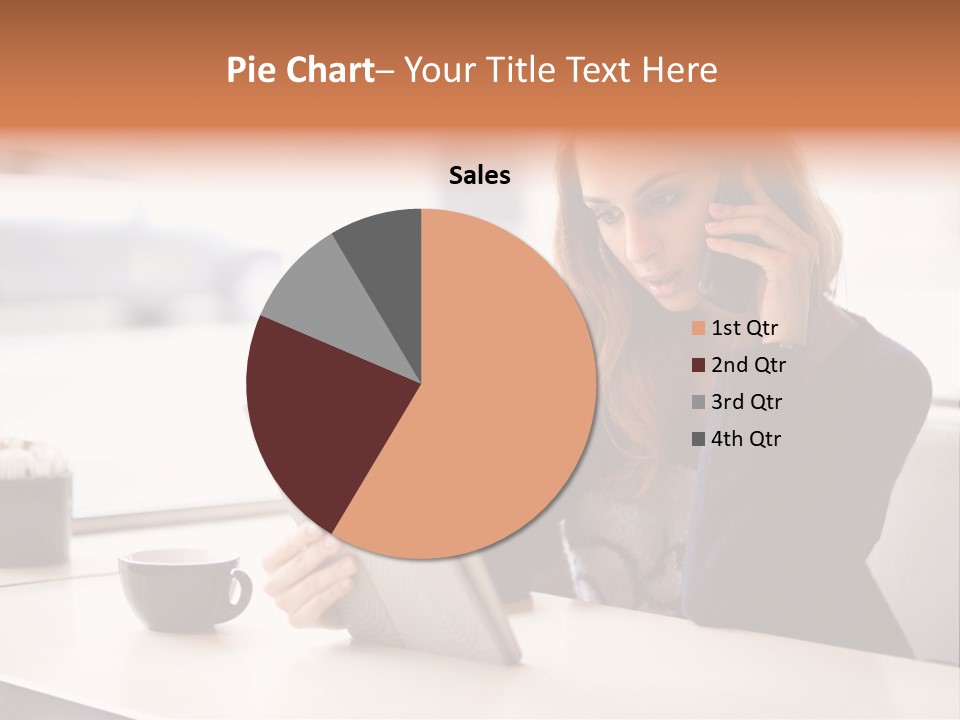 A Woman Sitting At A Table Talking On A Cell Phone PowerPoint Template