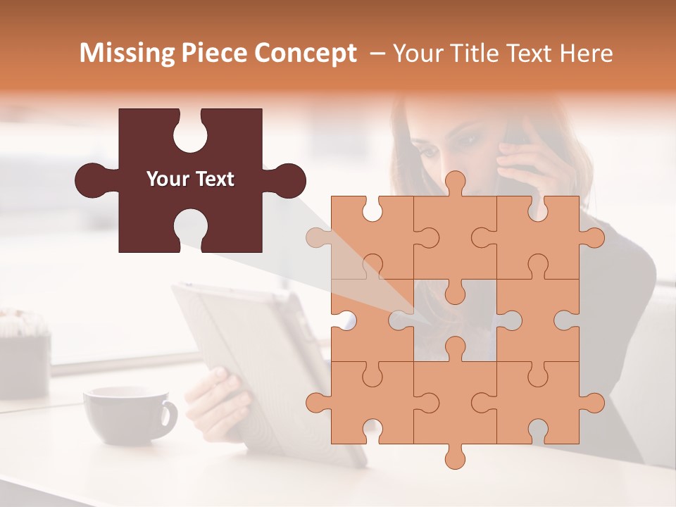 A Woman Sitting At A Table Talking On A Cell Phone PowerPoint Template