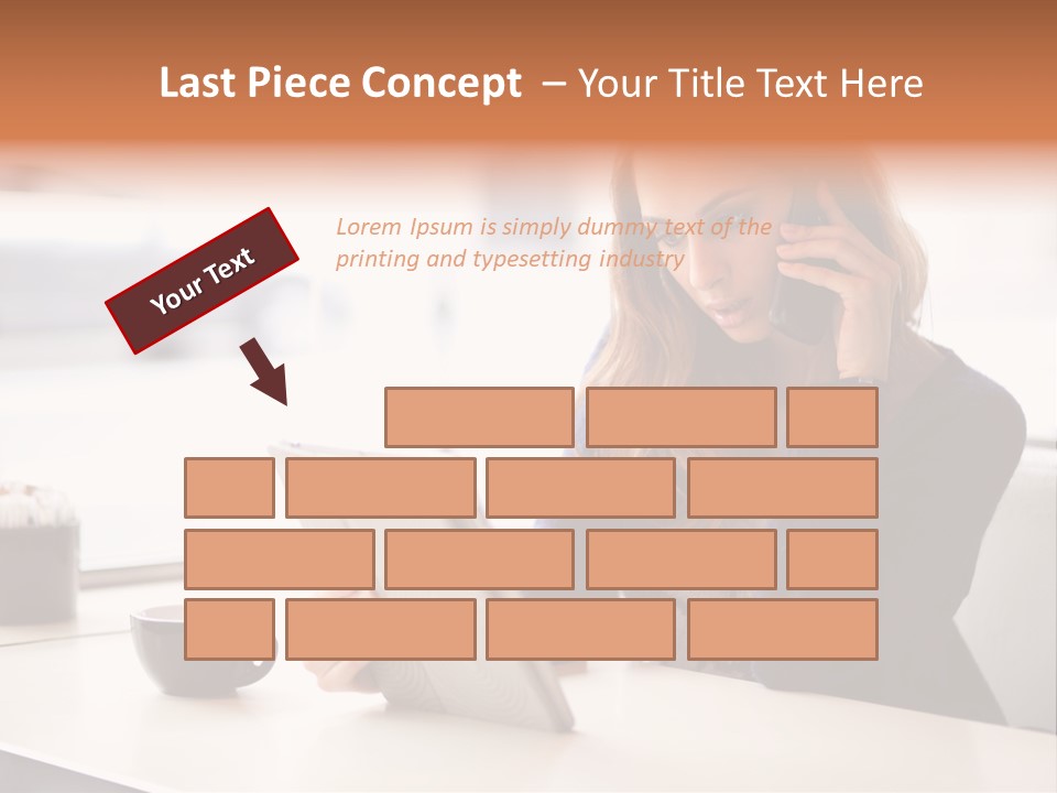 A Woman Sitting At A Table Talking On A Cell Phone PowerPoint Template