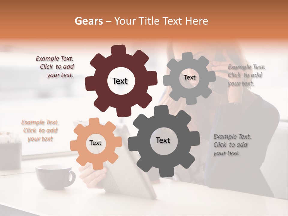 A Woman Sitting At A Table Talking On A Cell Phone PowerPoint Template