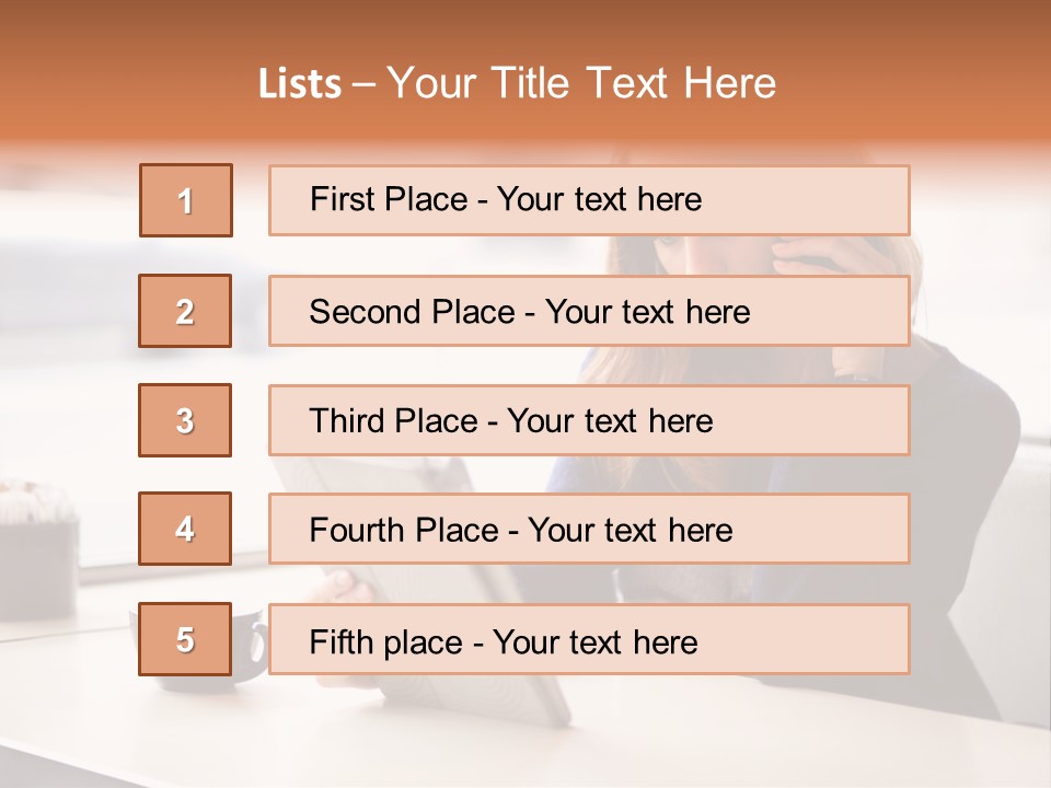 A Woman Sitting At A Table Talking On A Cell Phone PowerPoint Template