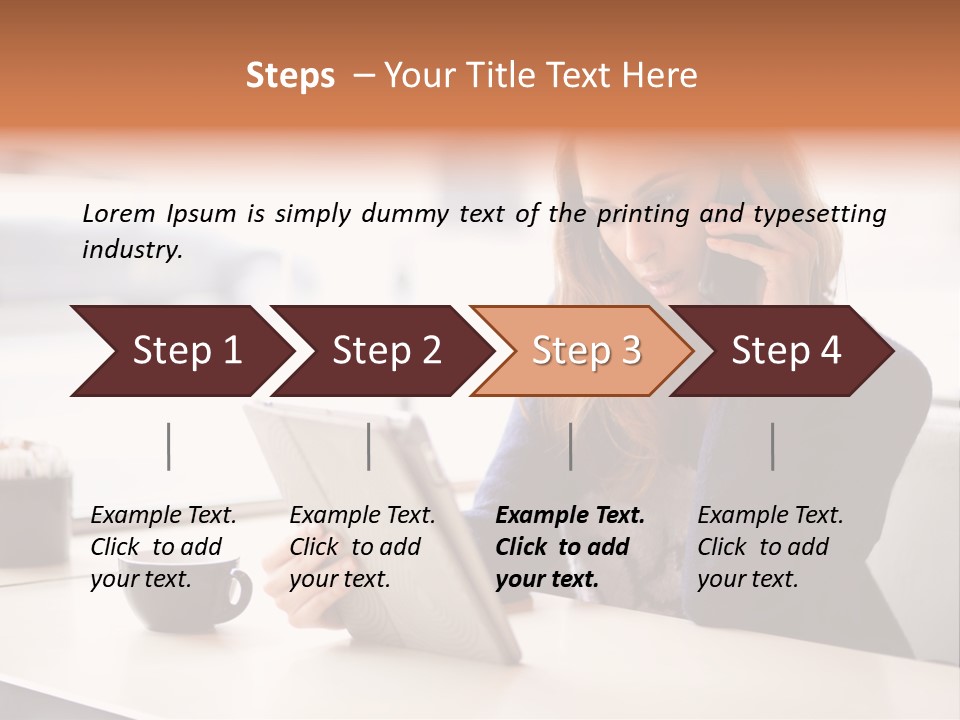 A Woman Sitting At A Table Talking On A Cell Phone PowerPoint Template