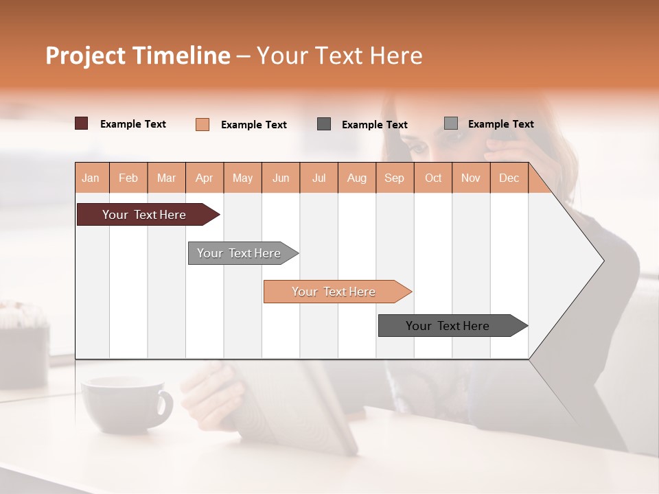 A Woman Sitting At A Table Talking On A Cell Phone PowerPoint Template