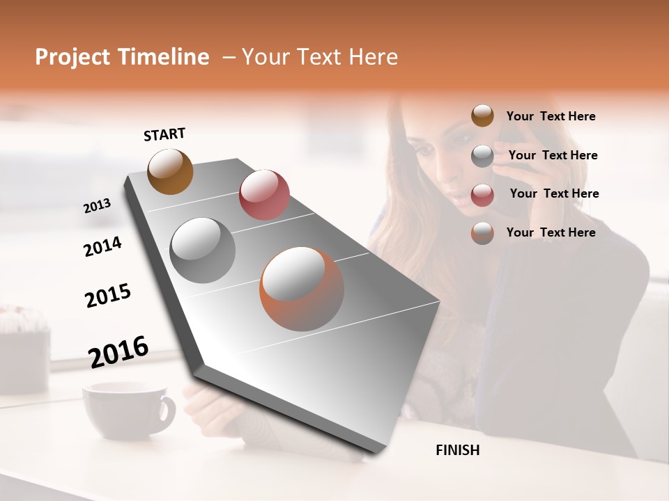A Woman Sitting At A Table Talking On A Cell Phone PowerPoint Template