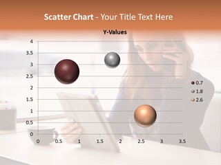 A Woman Sitting At A Table Talking On A Cell Phone PowerPoint Template