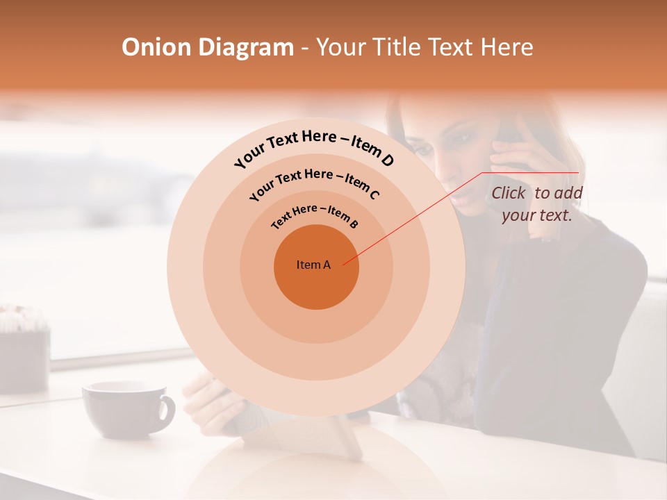 A Woman Sitting At A Table Talking On A Cell Phone PowerPoint Template