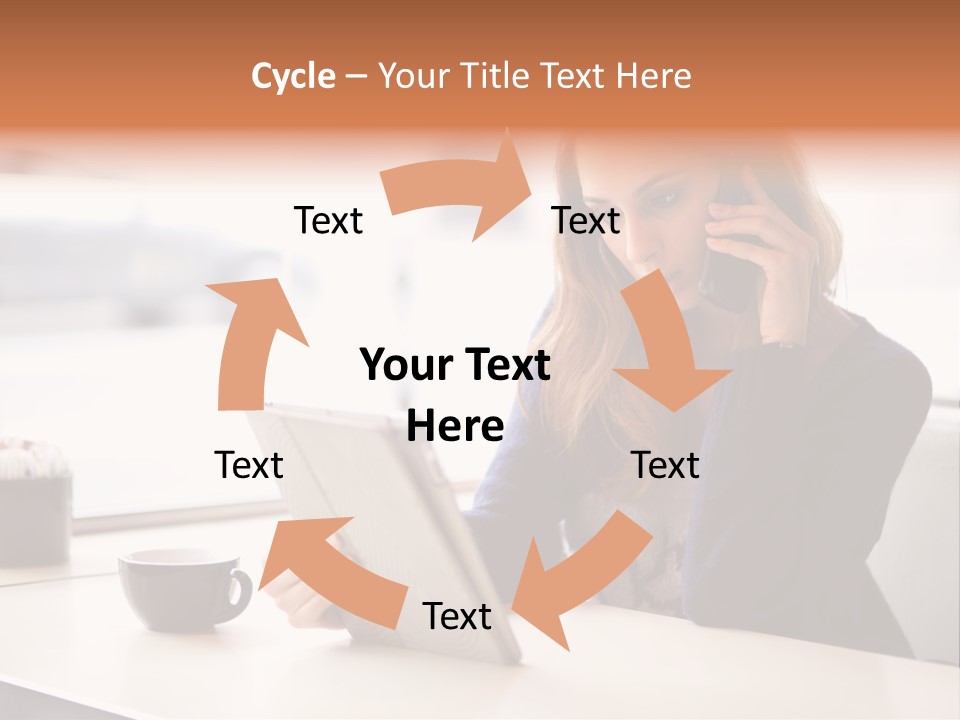 A Woman Sitting At A Table Talking On A Cell Phone PowerPoint Template