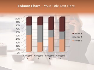 A Woman Sitting At A Table Talking On A Cell Phone PowerPoint Template