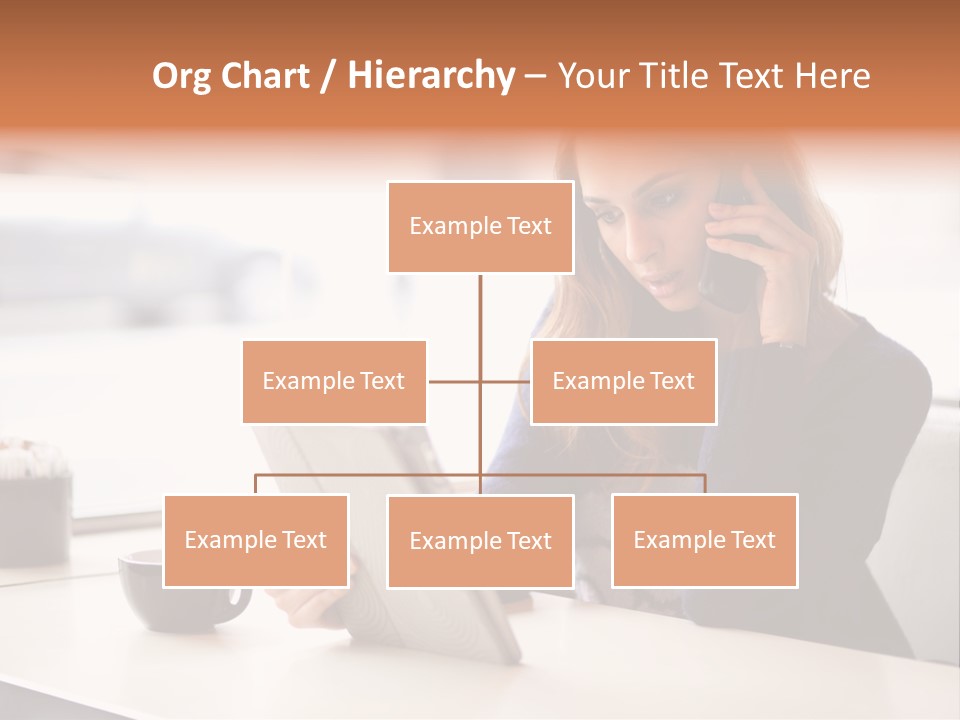A Woman Sitting At A Table Talking On A Cell Phone PowerPoint Template