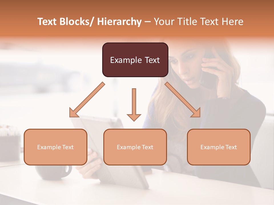 A Woman Sitting At A Table Talking On A Cell Phone PowerPoint Template