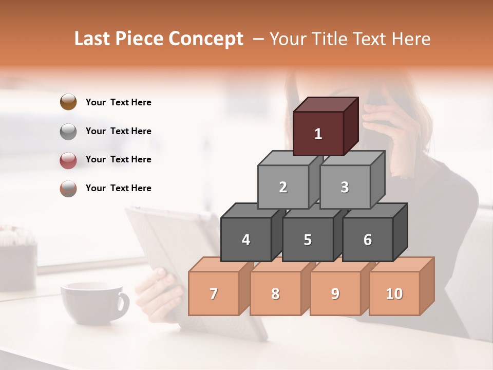A Woman Sitting At A Table Talking On A Cell Phone PowerPoint Template