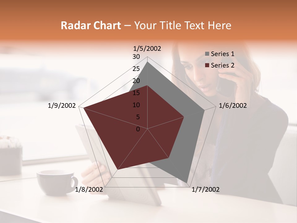 A Woman Sitting At A Table Talking On A Cell Phone PowerPoint Template
