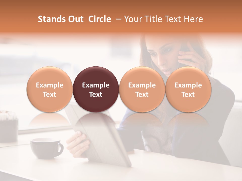 A Woman Sitting At A Table Talking On A Cell Phone PowerPoint Template