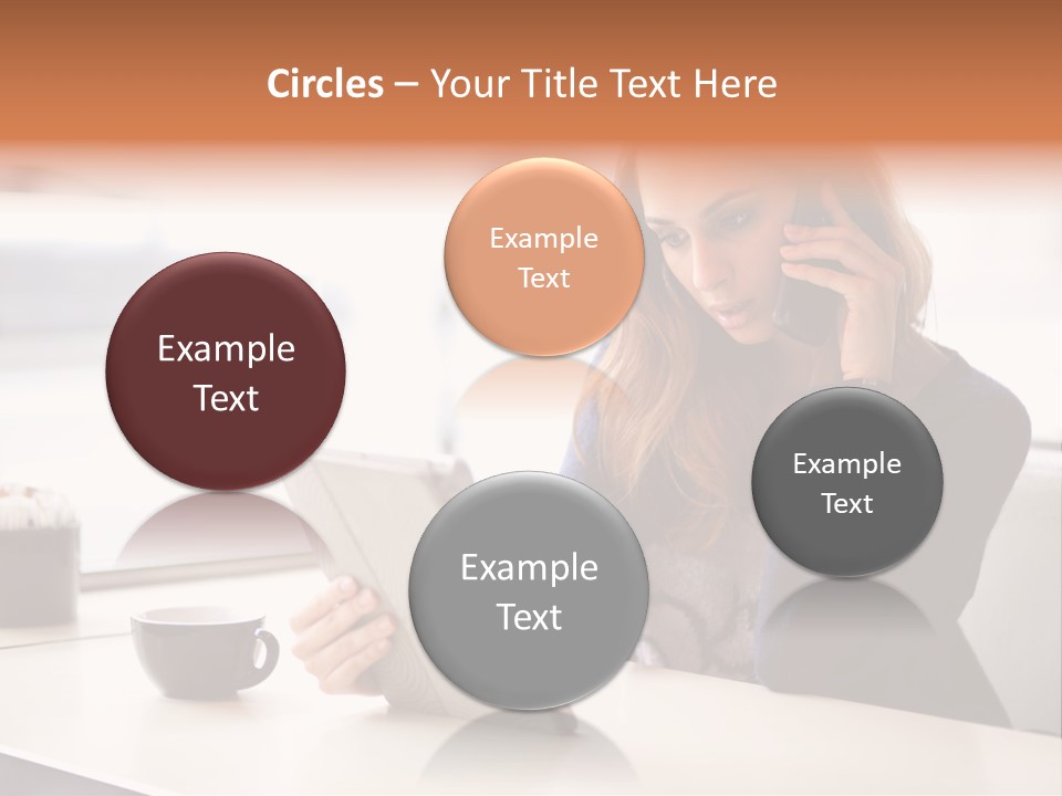 A Woman Sitting At A Table Talking On A Cell Phone PowerPoint Template