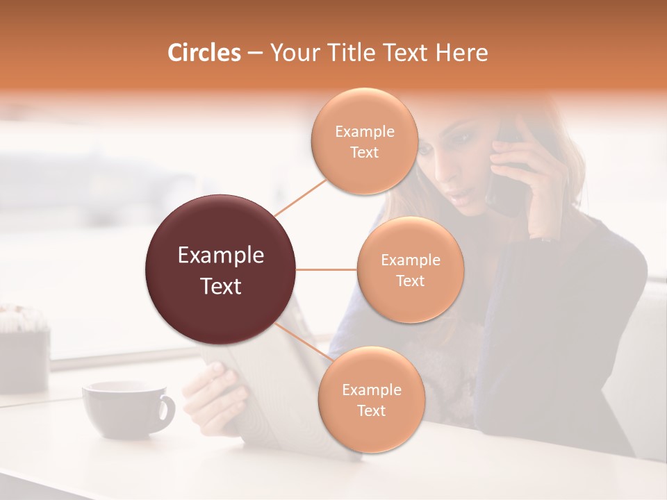 A Woman Sitting At A Table Talking On A Cell Phone PowerPoint Template