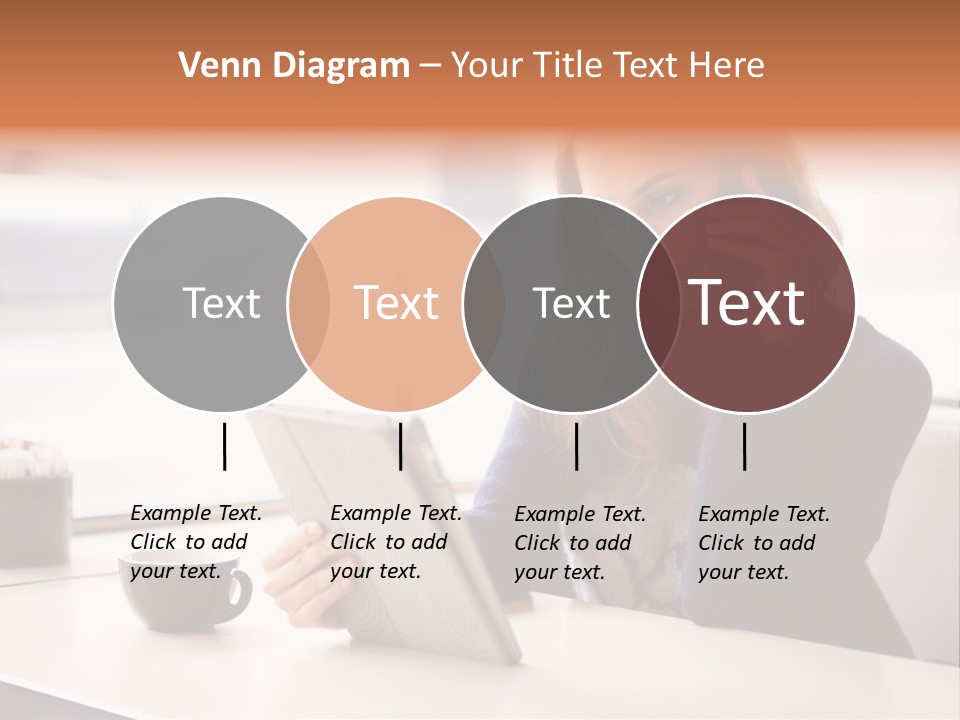 A Woman Sitting At A Table Talking On A Cell Phone PowerPoint Template