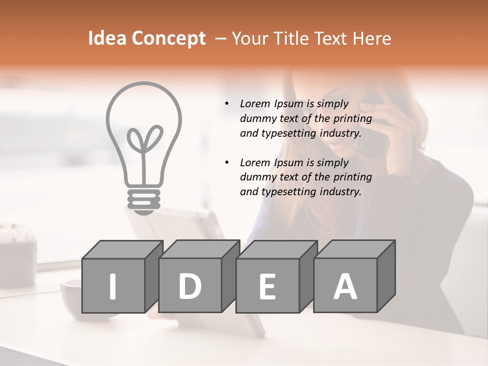 A Woman Sitting At A Table Talking On A Cell Phone PowerPoint Template
