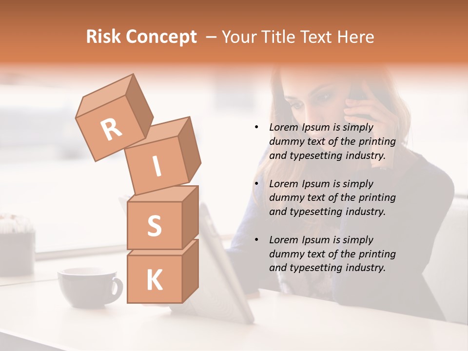 A Woman Sitting At A Table Talking On A Cell Phone PowerPoint Template