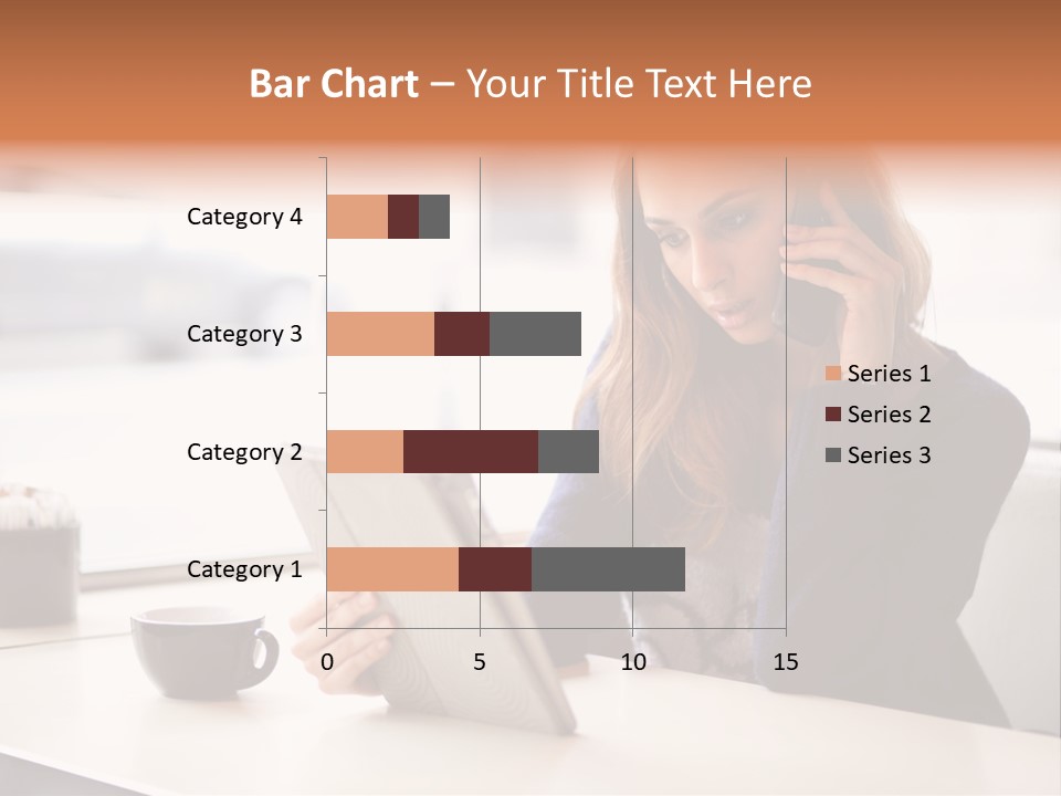 A Woman Sitting At A Table Talking On A Cell Phone PowerPoint Template
