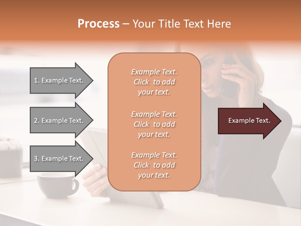 A Woman Sitting At A Table Talking On A Cell Phone PowerPoint Template