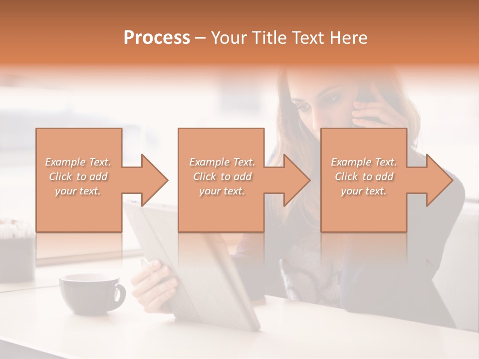A Woman Sitting At A Table Talking On A Cell Phone PowerPoint Template