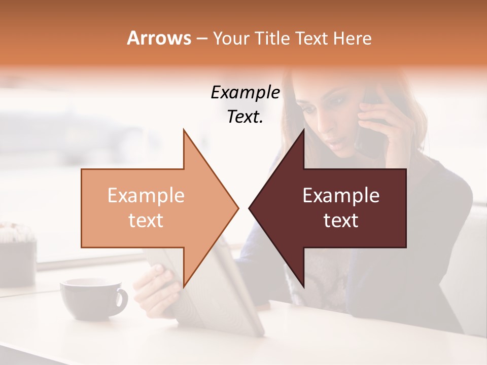 A Woman Sitting At A Table Talking On A Cell Phone PowerPoint Template