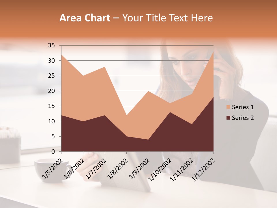 A Woman Sitting At A Table Talking On A Cell Phone PowerPoint Template